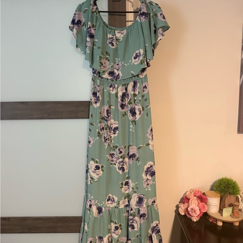 Altar'd State Floral Maxi Dress in Green and Purple